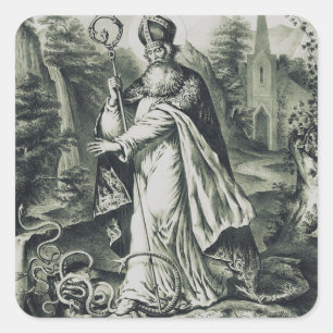 Sticker Carré Gravure vintage de Saint Patrick bannissant les se