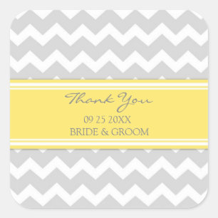 Sticker Carré Gray Jaune Chevron Merci Favor Tags