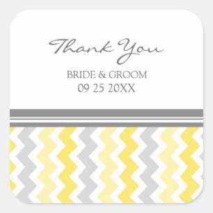 Sticker Carré Gray Jaune Chevron Merci Favor Tags