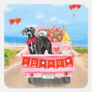 Sticker Carré Great Dane Chien Valentine's Day Truck