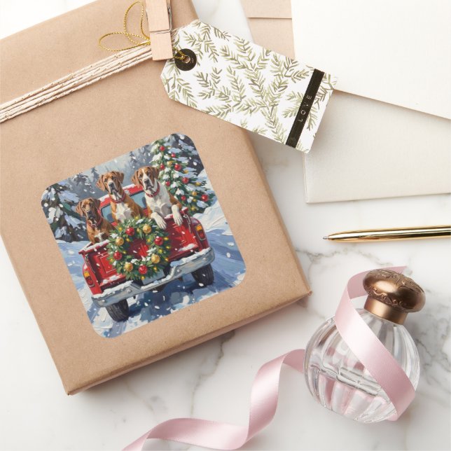 Sticker Carré Great Dane Christmas Red Truck Holiday (Cadeaux)