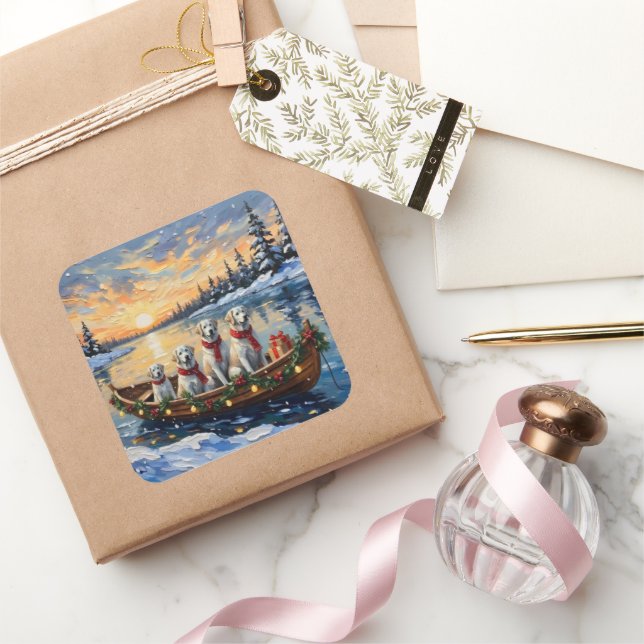 Sticker Carré Great Pyrenees Christmas Boat Holiday (Cadeaux)