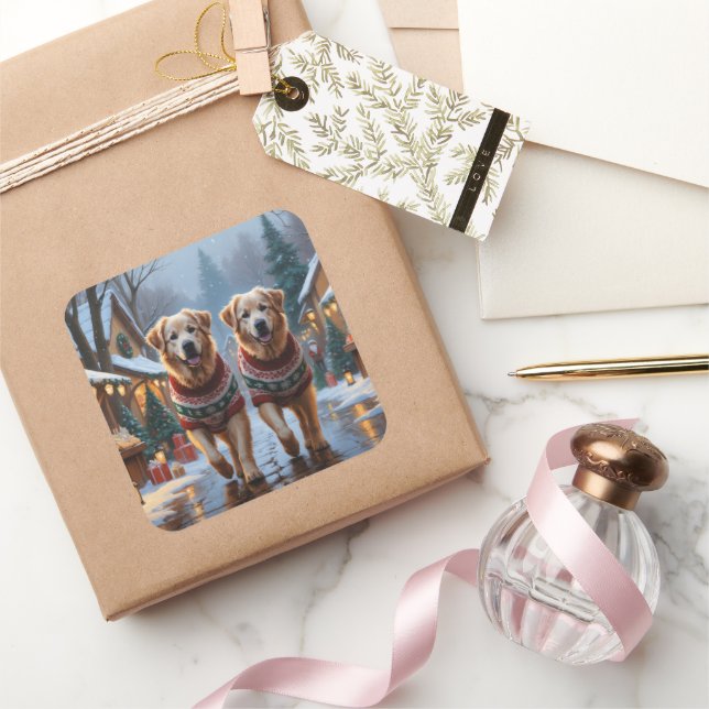 Sticker Carré Great Pyrenees Dogs Christmas Snow Holiday  (Cadeaux)