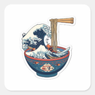 Sticker Carré Great Wave Ramen Bowl Japanese Aesthetic 3D Art St