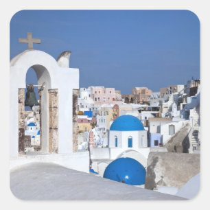 Sticker Carré Grèce, Santorin. Clocher et dômes bleus de 2