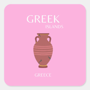 Sticker Carré Greece, Travel Art, Preppy, Retro Art, Pink