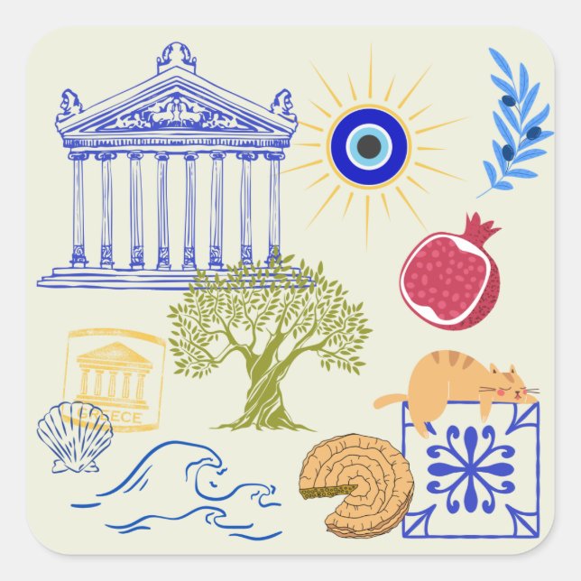 Sticker Carré Greece Vacation Minimalism (Devant)