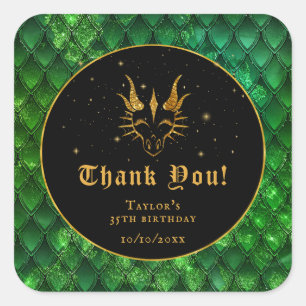 Sticker Carré Green Dragon Scales Or Anniversaire Merci