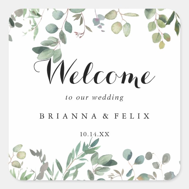Sticker Carré Green Eucalyptus Foliage Accueil Mariage (Devant)