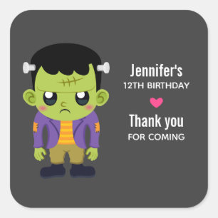 Sticker Carré Green Frankenstein Monster Halloween Anniversaire