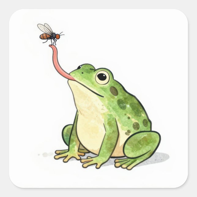 Sticker Carré Green Frog Catching a Fly (Devant)