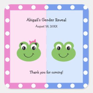 Sticker Carré Green Frogs Baby shower de révélation de genre