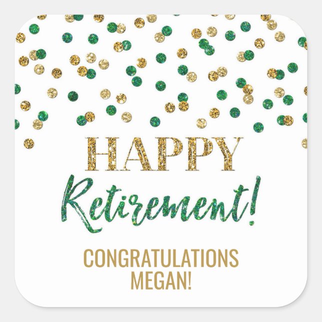Sticker Carré Green Gold Confetti joyeuse retraite (Devant)