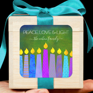 Sticker Carré Green Hanoukka Blue Boho bougies Peace Love Light