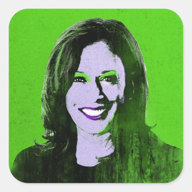Sticker Carré Green Kamala Harris Pop Art (Devant)