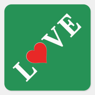 Sticker Carré Green LOVE Heart Retro Élégant intemporel