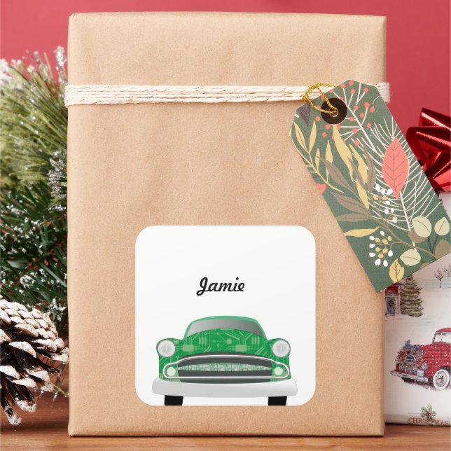 Sticker Carré Green Mean Retro Voiture Boy's Birthday (vacances)