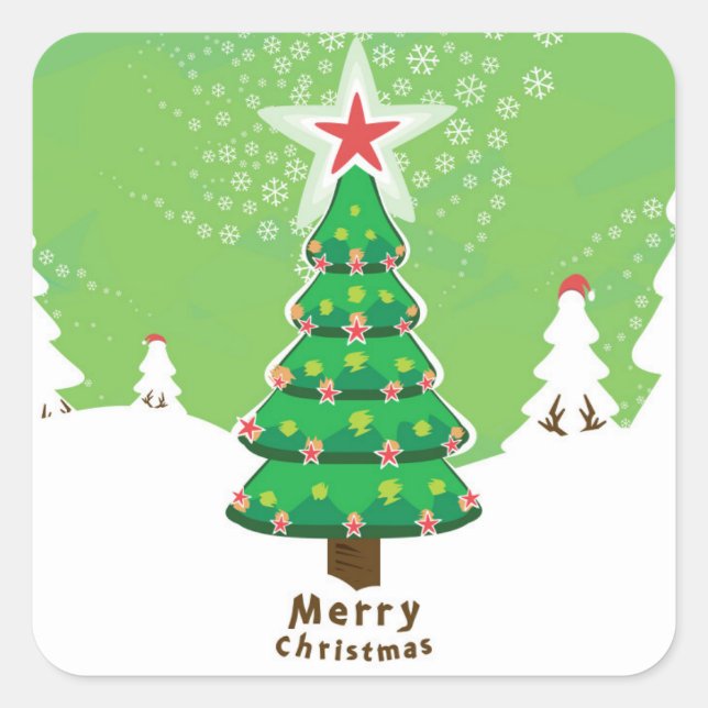 Sticker Carré Green Merry Christmas Tree (Devant)