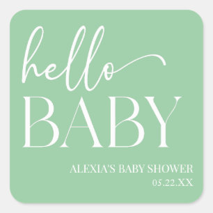 Sticker Carré Green Minimalist Hello Baby Baby shower