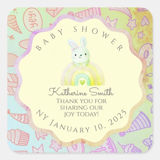 Sticker Carré GREEN party donuts pastel babyshower BUNNY  (Devant)