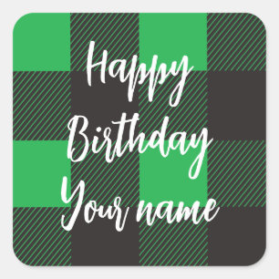 Sticker Carré Green Plaid Joyeux anniversaire