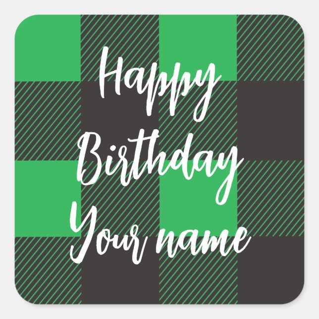Sticker Carré Green Plaid Joyeux anniversaire (Devant)