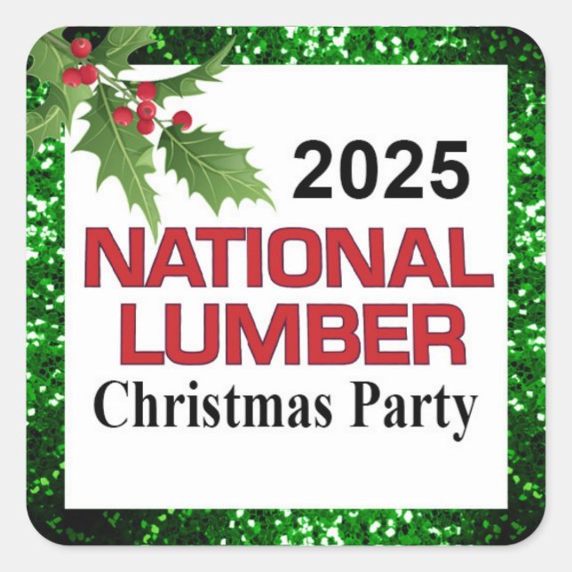 Sticker Carré Green Red sparkle Christmas holly and berries (Devant)