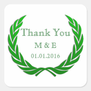 Sticker Carré Green Rustic Laurel Wreath Merci personnalisé