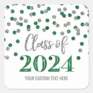 Sticker Carré Green Silver Confetti Graduation 2024