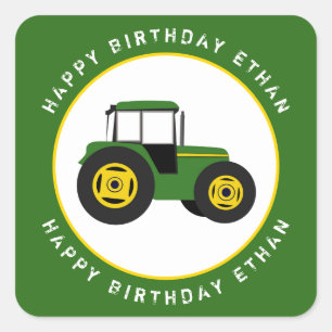 Sticker Carré Green Tractor Anniversaire Personnalisé