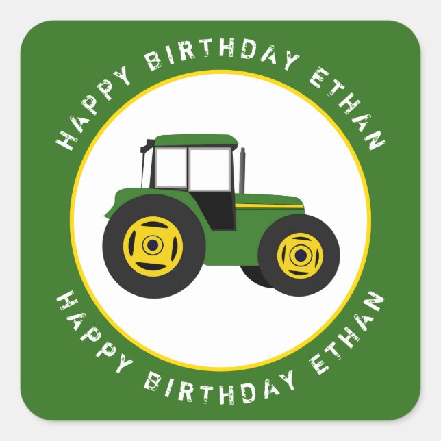 Sticker Carré Green Tractor Anniversaire Personnalisé (Devant)