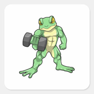 Sticker Carré Grenouille à Bodybuilding avec Dumbbell