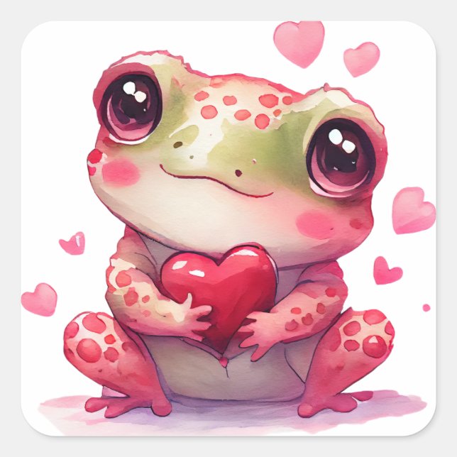 Sticker Carré Grenouille à coeur mignon pour la Saint-Valentin (Devant)