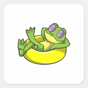 Sticker Carré Grenouille à la natation avec anneau de natation