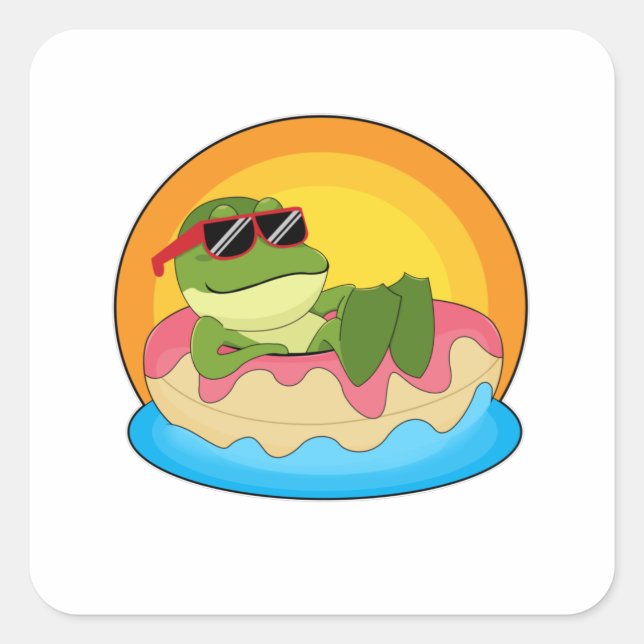 Sticker Carré Grenouille à la natation avec lunettes de soleil (Devant)