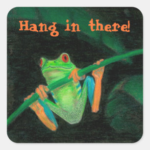 Sticker Carré Grenouille À Oeil Rouge "Accrochez-Vous Là !"