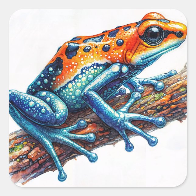 Sticker Carré Grenouille à poison orange et bleu (Devant)