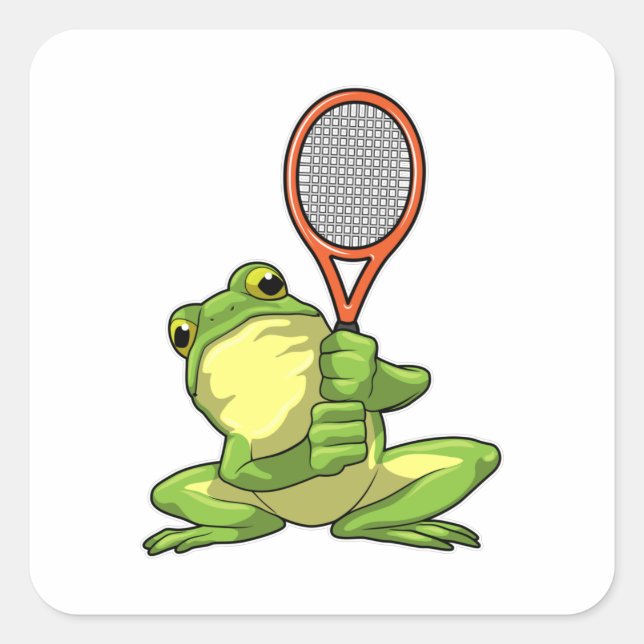 Sticker Carré Grenouille au tennis avec raquette de tennis (Devant)