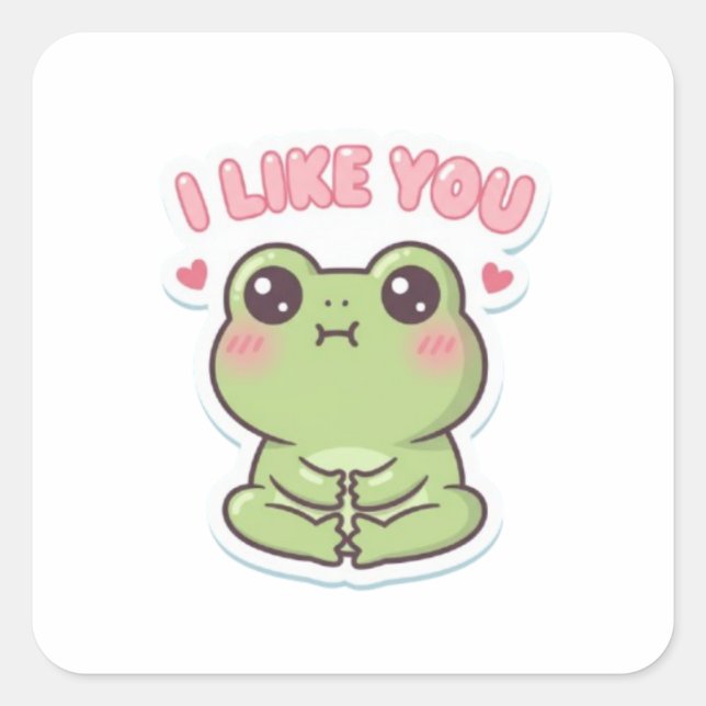 Sticker Carré Grenouille autocollante « Je t'aime » mignonne et  (Devant)