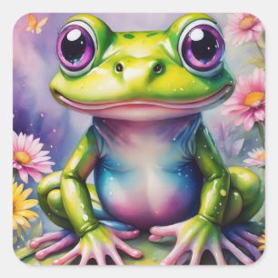 Sticker Carré Grenouille Avec Art numérique Fleur