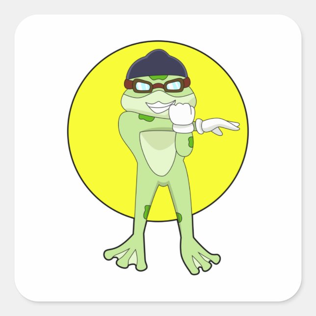 Sticker Carré Grenouille avec lunettes de natation (Devant)
