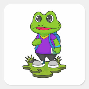 Sticker Carré Grenouille comme randonneur avec sac à dos