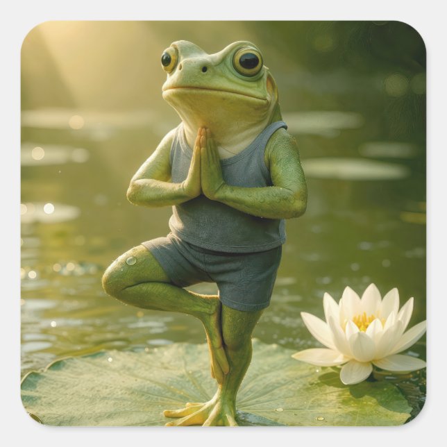 Sticker Carré Grenouille dans une posture d'arbre de yoga (Devant)