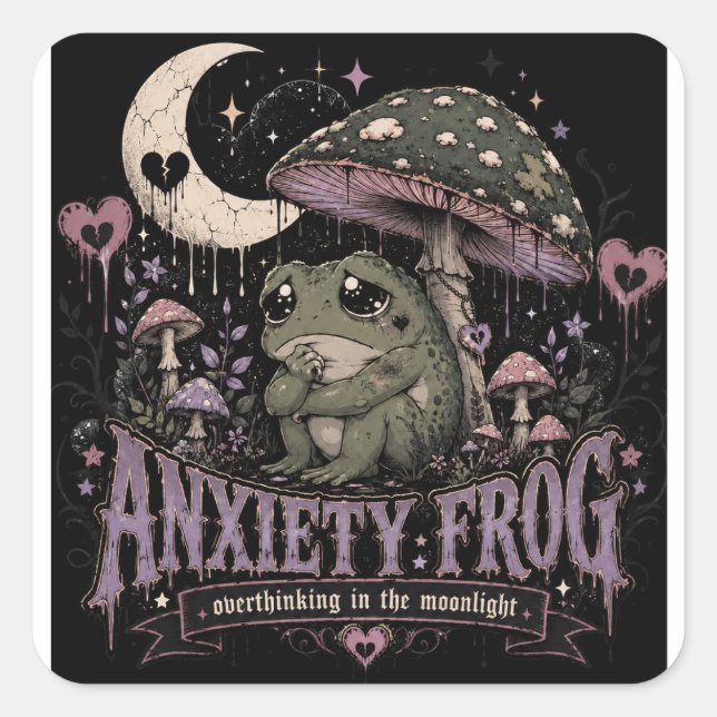 Sticker Carré Grenouille d'anxiété Réflexion excessive Design Cl (Devant)