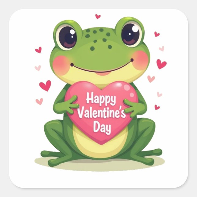 Sticker Carré grenouille de la Saint-Valentin (Devant)