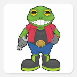 Sticker Carré Grenouille en mécanique avec spanner