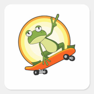 Sticker Carré Grenouille en patinage avec planche à roulettes
