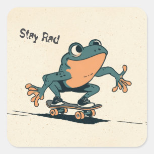 Sticker Carré Grenouille en skateboard – Jolie illustration d'an