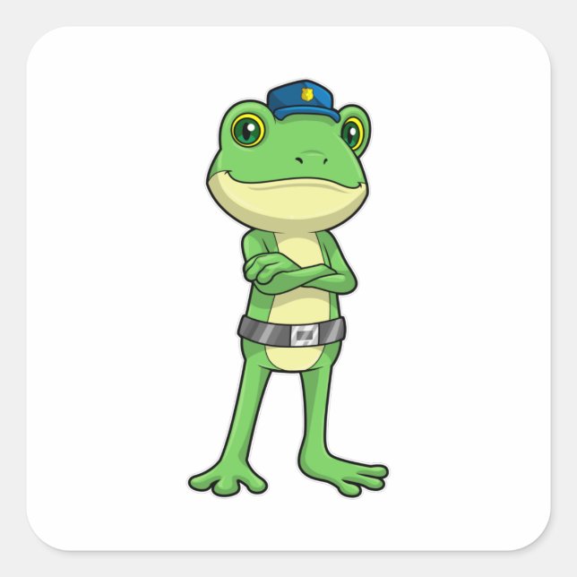 Sticker Carré Grenouille en tant qu'agent de police avec casquet (Devant)