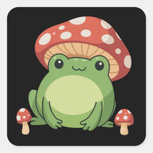 Sticker Carré Grenouille esthétique Cottagecore avec champignon